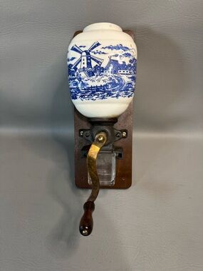 Antique Wall Mount Delft Windmill Coffee Mill No Lid may need sharpening
